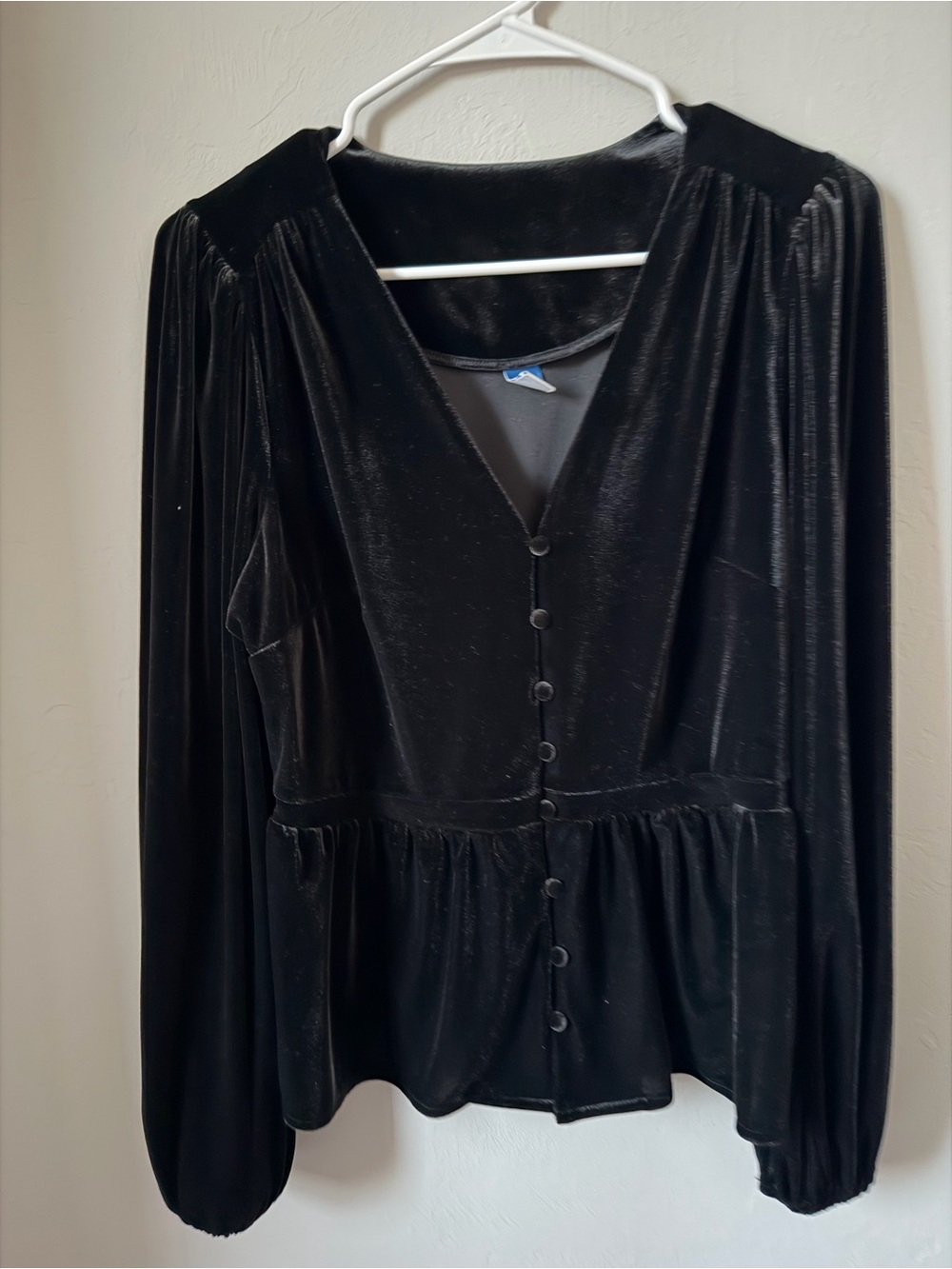 Old Navy Black Velvet Button-Front Peplum Blouse
